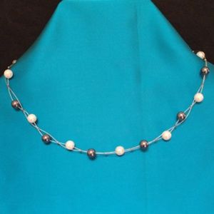 Delicate Black and White Pearl Necklace